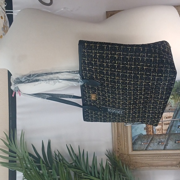 New! Tags! BADgLEY MISHKA Black and Gold WOVEN Women's Tote Bag - Picture 12 of 12